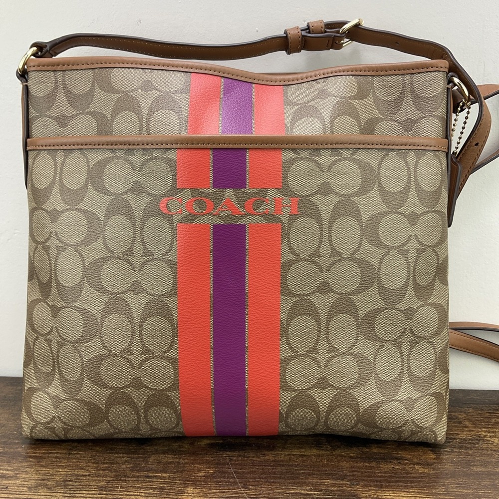 Coach Varsity Stripe File Bag Crossbody in Signature Coated Canvas F38402